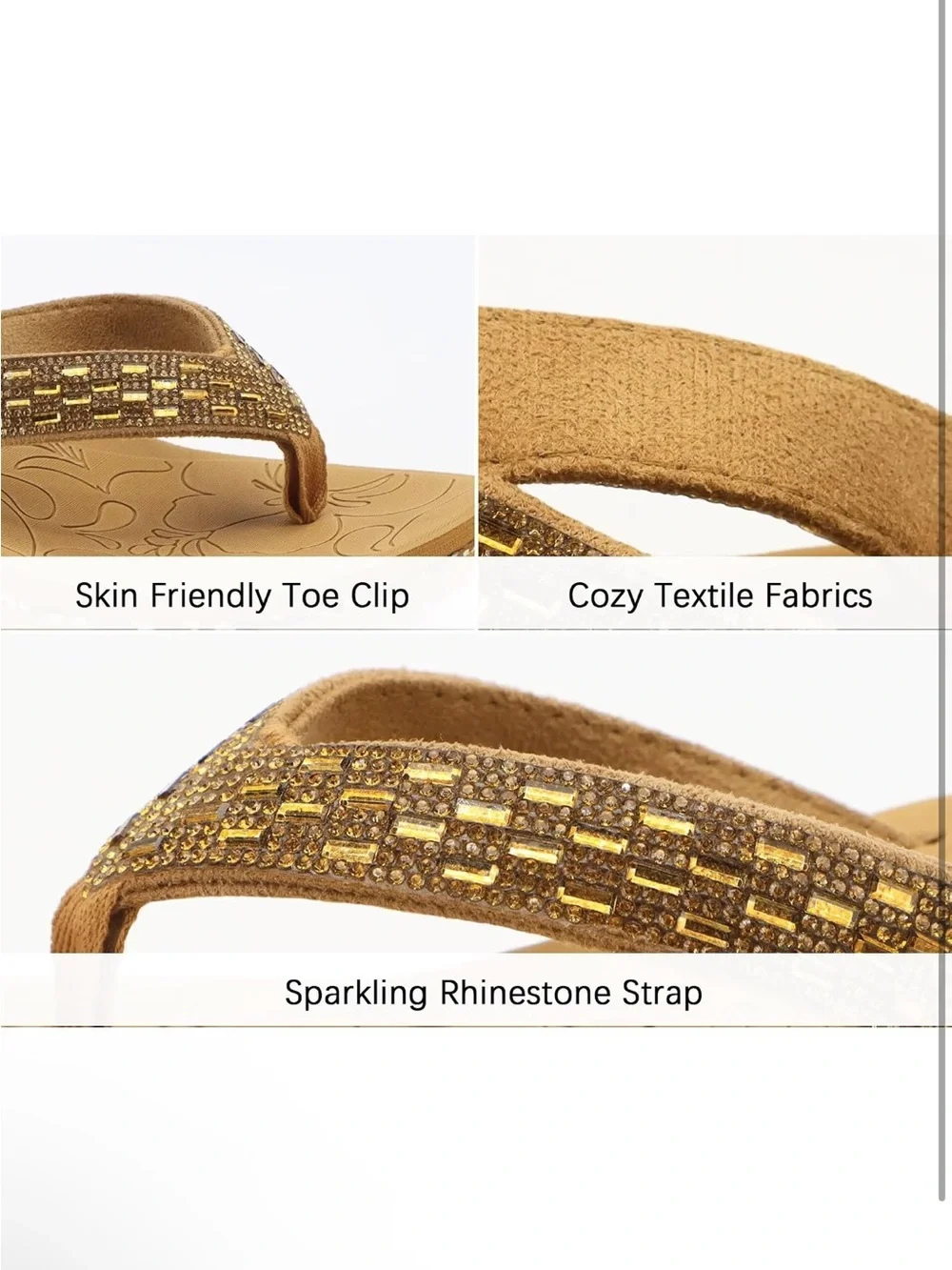 Oncai Wedge Flip-Flop Sandal in Brown with Gold Accents